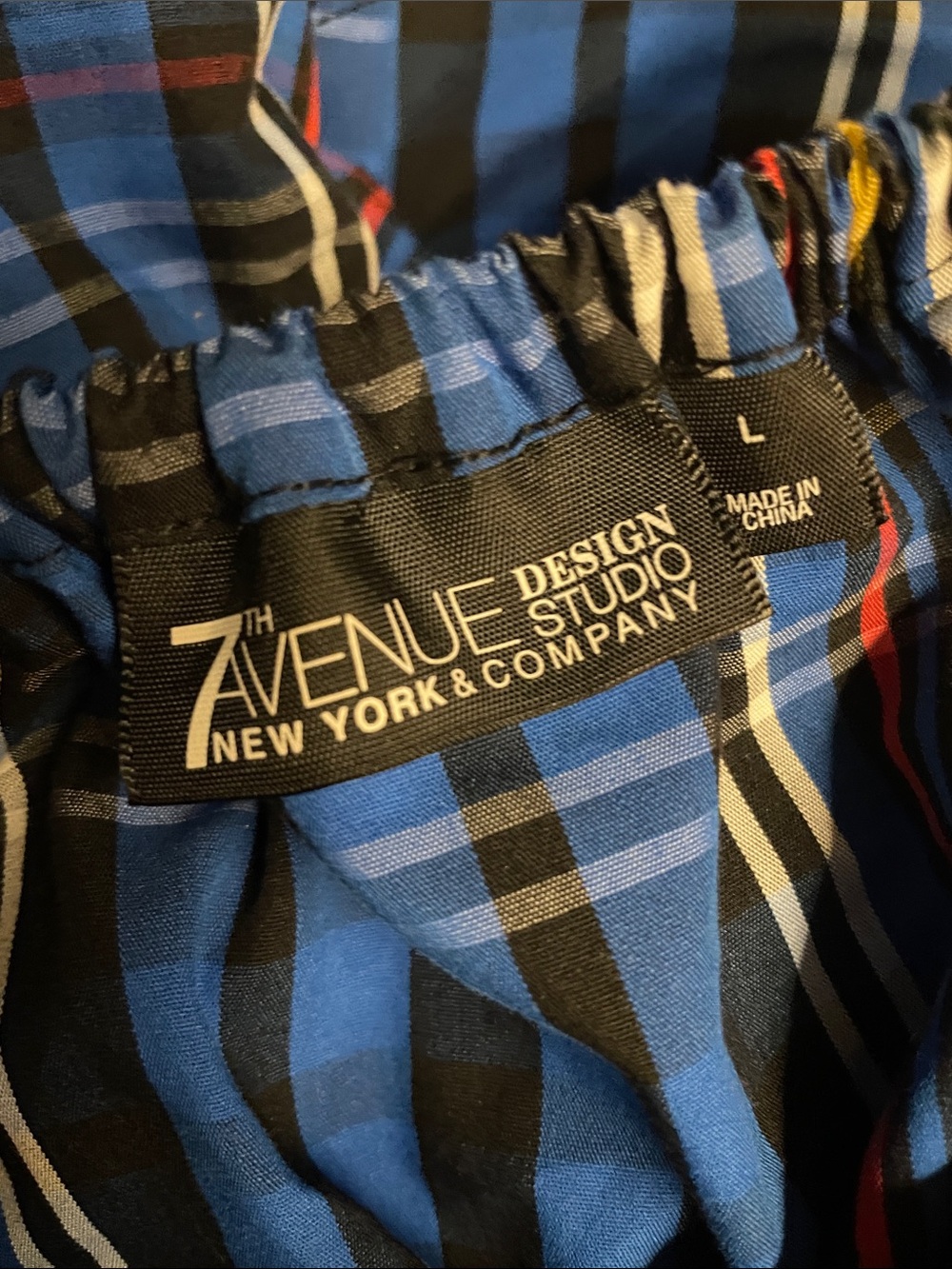 New York & Co. Blue Plaid Off the Shoulder Blouse L